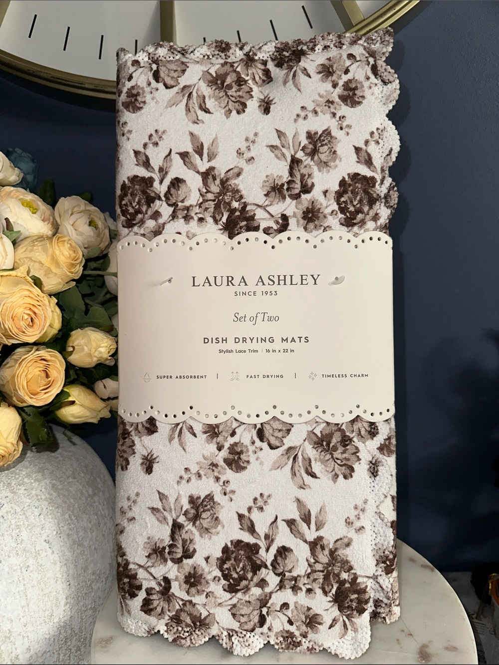 Laura Ashley fall moody floral Dish Drying Mats with Brown Floral Print  2pc